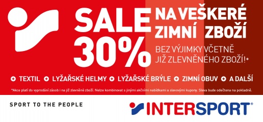 30% na veškeré zimní zboží! Přijďte nakoupit do INTERSPORTU za výhodné ceny!