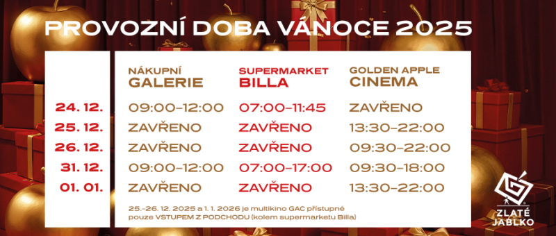 OTEVÍRACÍ DOBA BĚHEM VÁNOČNÍCH SVÁTKŮ